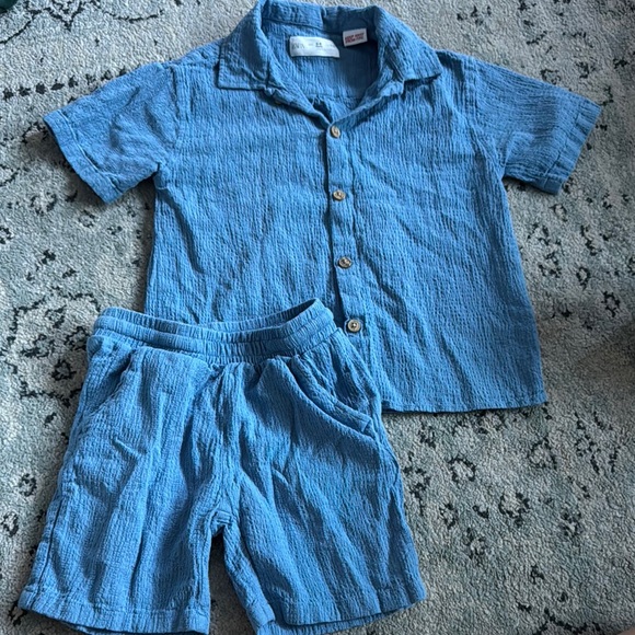 Zara lightweight Blue Textured Kids' Shirt and Shorts Set - Picture 1 of 1